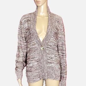 Marled V-Neck Large Button Collared Cardigan Size XL